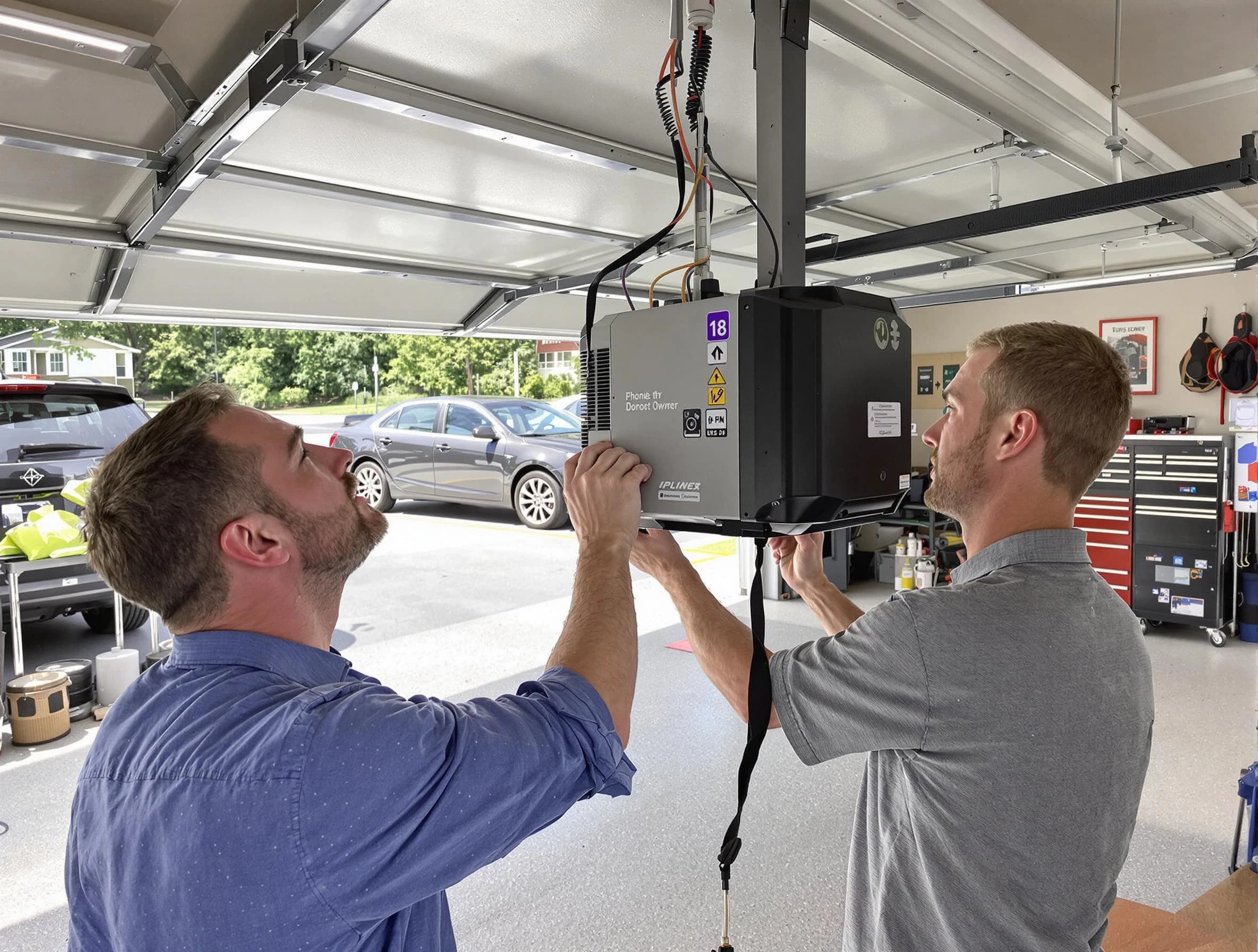 Durham Garage Door Repair technician installing garage door opener in Durham