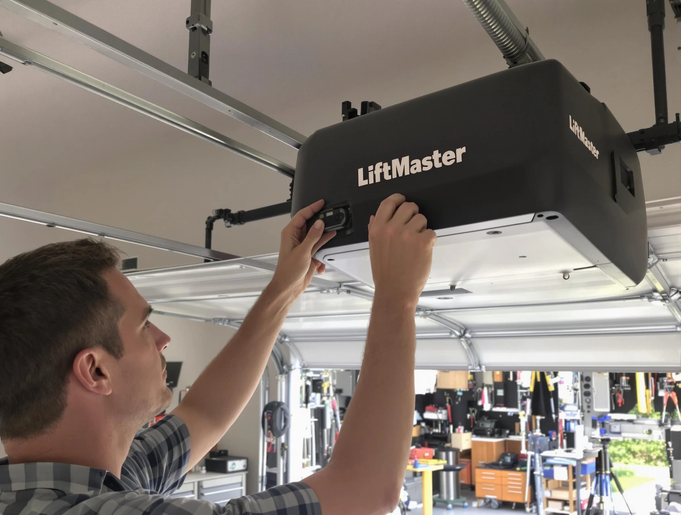 Durham Garage Door Repair technician repairing garage door opener in Durham