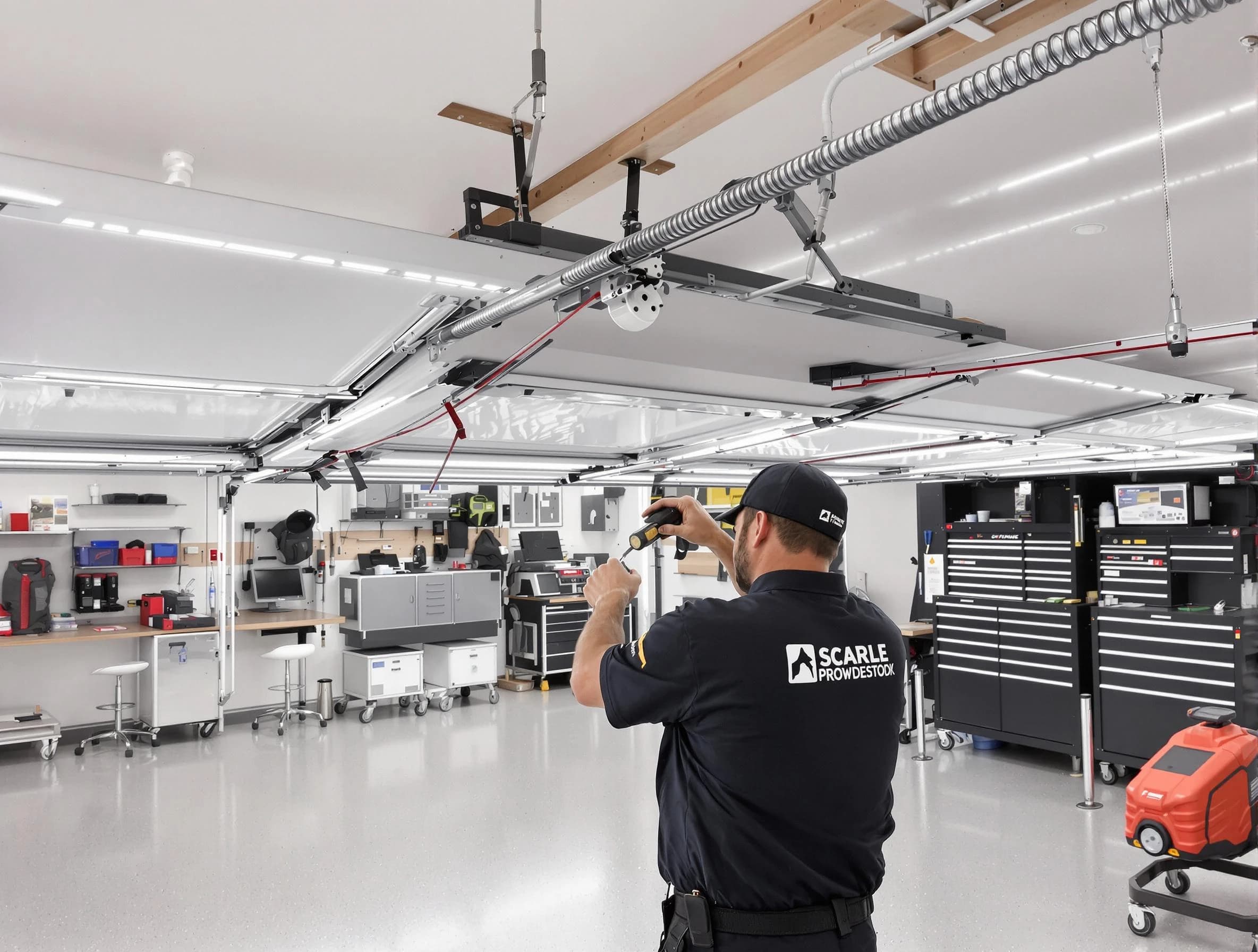 Durham Garage Door Repair technician repairing overhead garage door in Durham