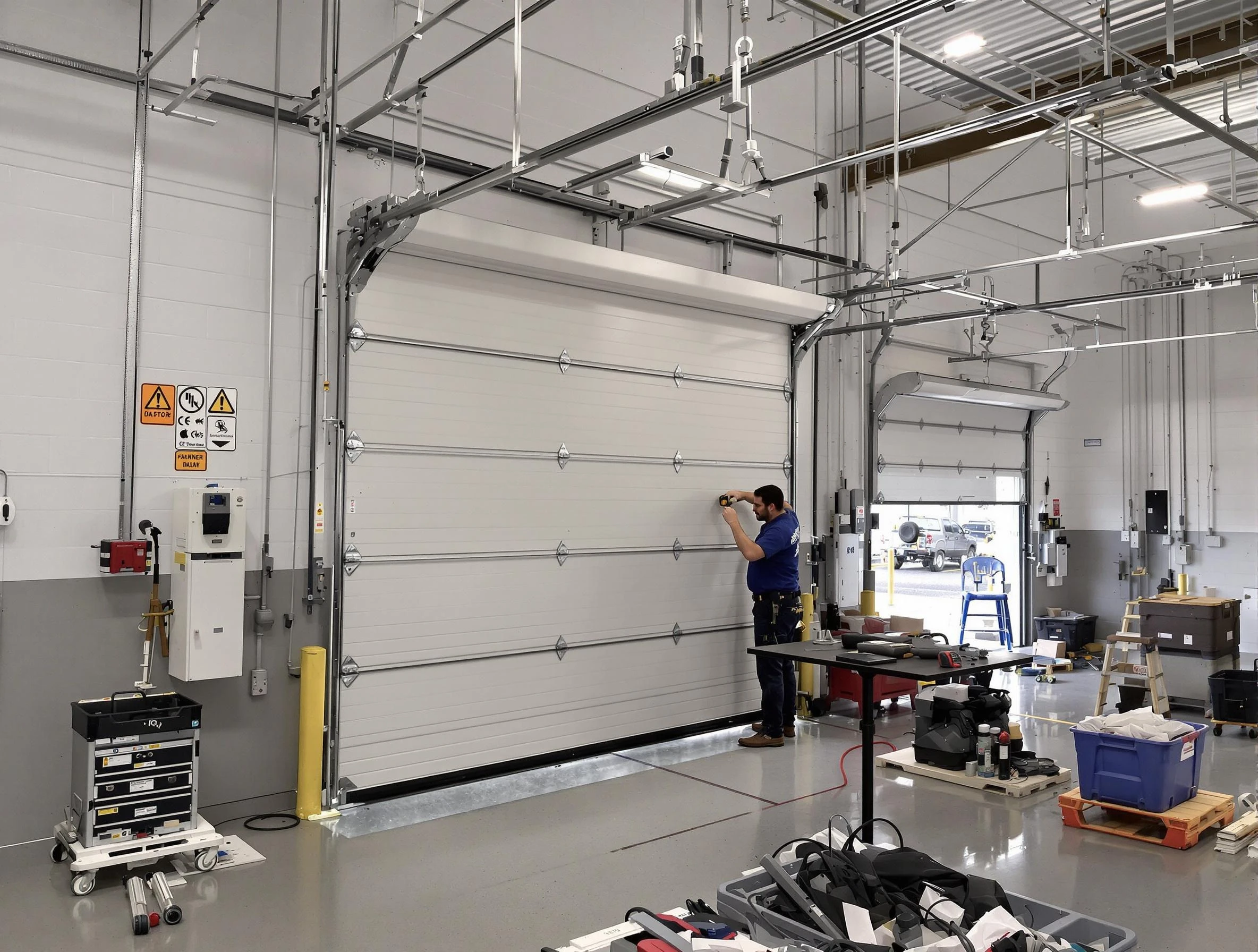 Commercial garage door repair being performed by Durham Garage Door Repair expert in Durham