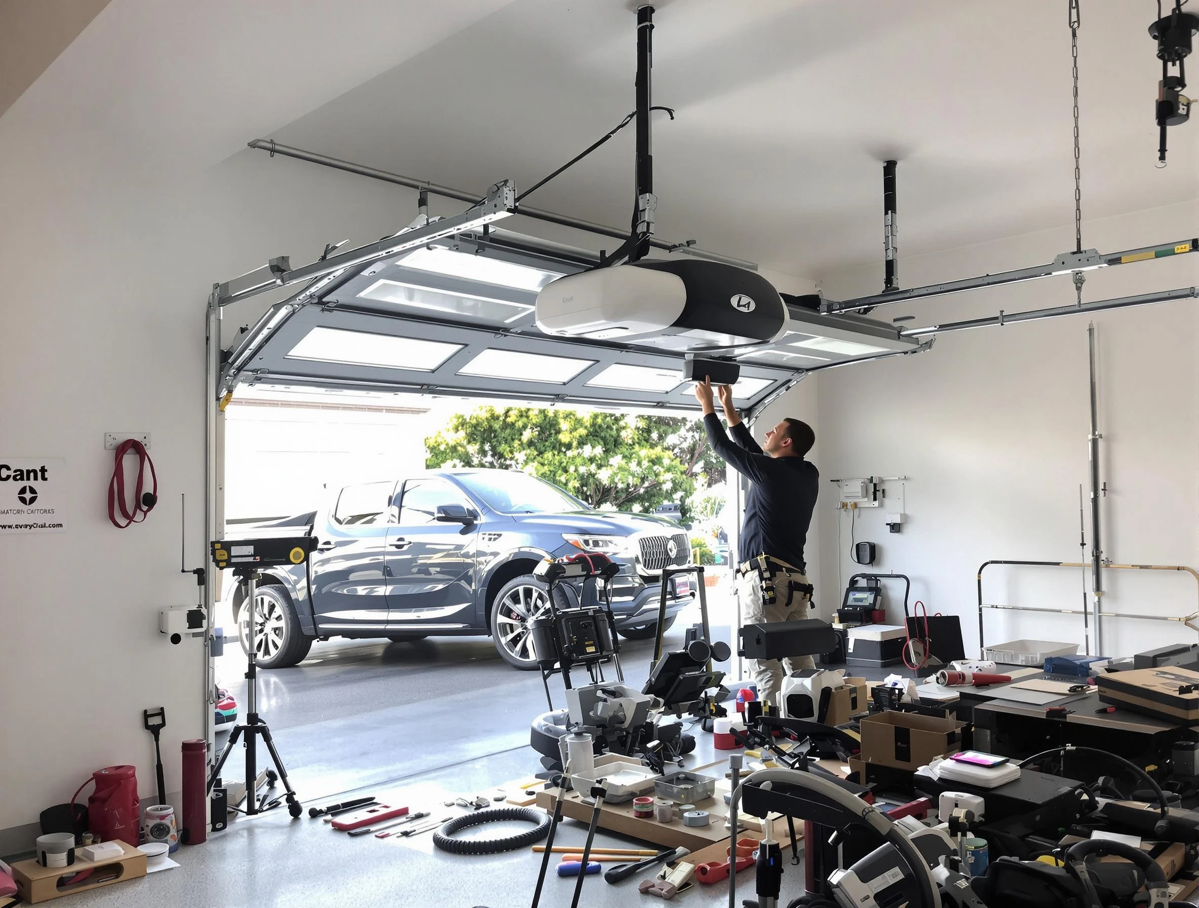 Durham Garage Door Repair specialist installing smart garage door opener system in Durham home