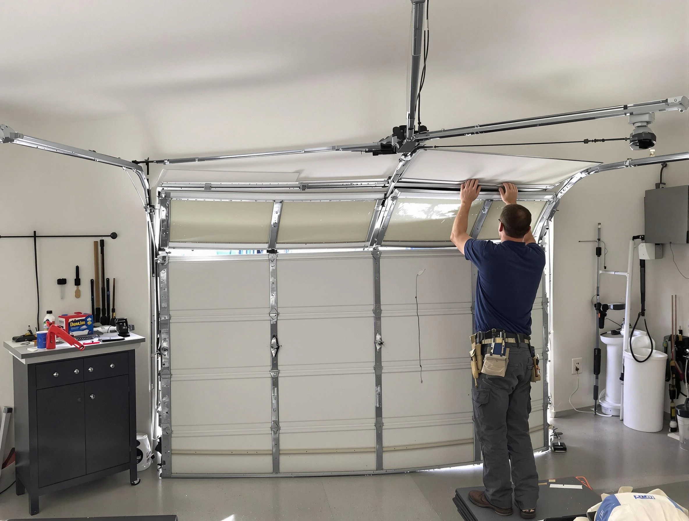 Durham Garage Door Repair specialist performing precise section replacement on Durham garage door