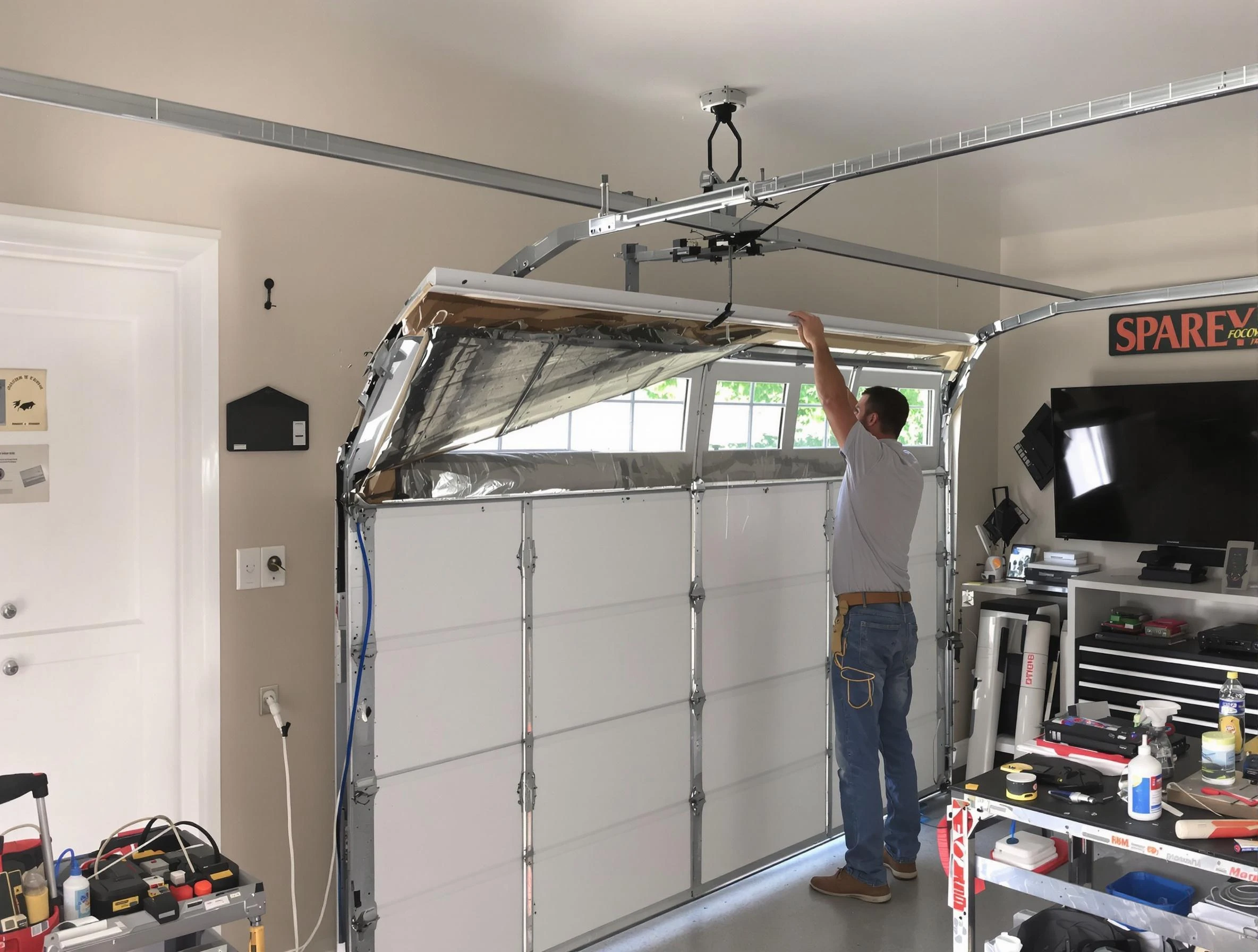 Garage door section replacement by Durham Garage Door Repair in Durham